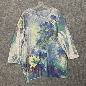 Studio Gem Womens Tunic Shirt Size XXL Floral Sequins Bohemian Artsy Multi Color